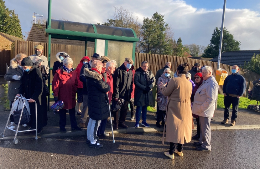 Natasha Asghar meeting Ridgeway residents demanding return of their regular bus service