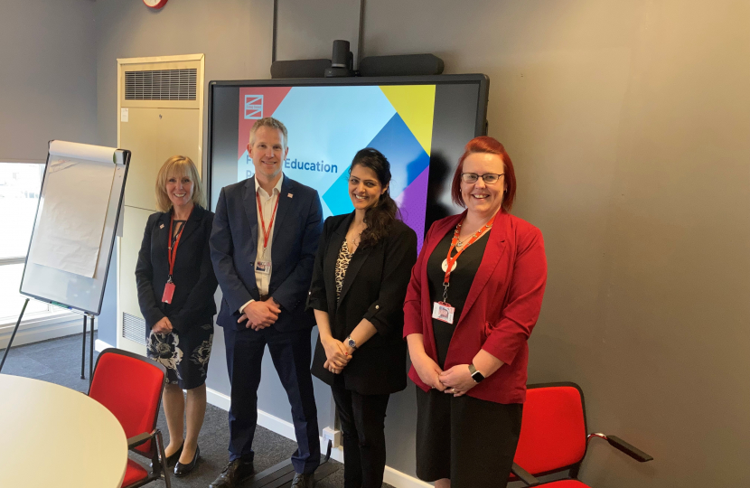 Natasha Asghar with Vice Principal, Nicola Gamlin, Director of External Engagement, Dan Coles, and staff Member, Kate.