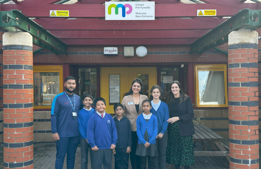 Natasha Asghar MS with pupils at Maindee Primary School.