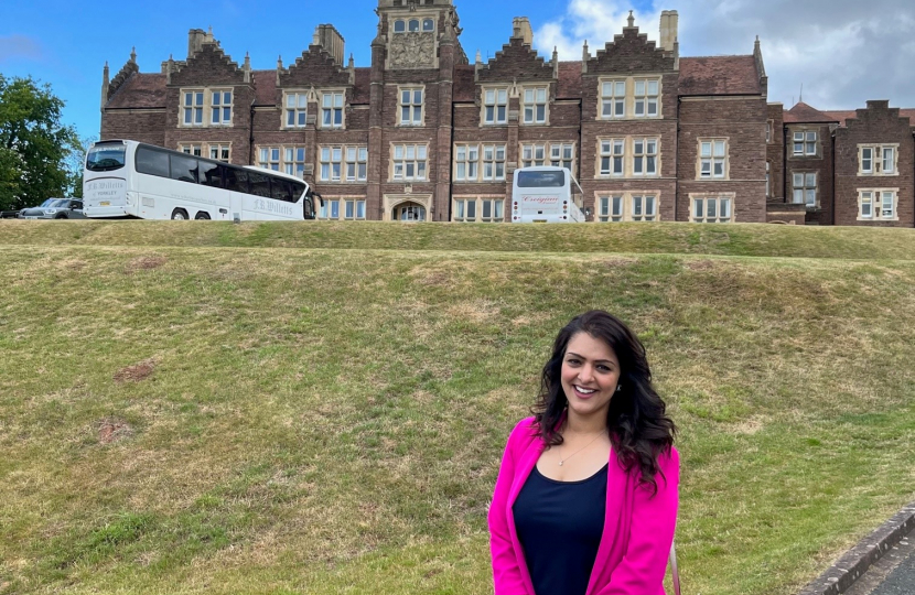 Natasha Asghar MS outside Monmouth School for Girls.