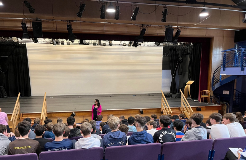 Natasha talking to students at the Blake Theatre.