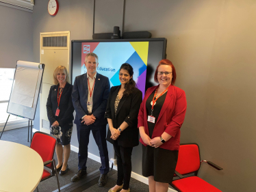 Natasha Asghar with Vice Principal, Nicola Gamlin, Director of External Engagement, Dan Coles, and staff Member, Kate.